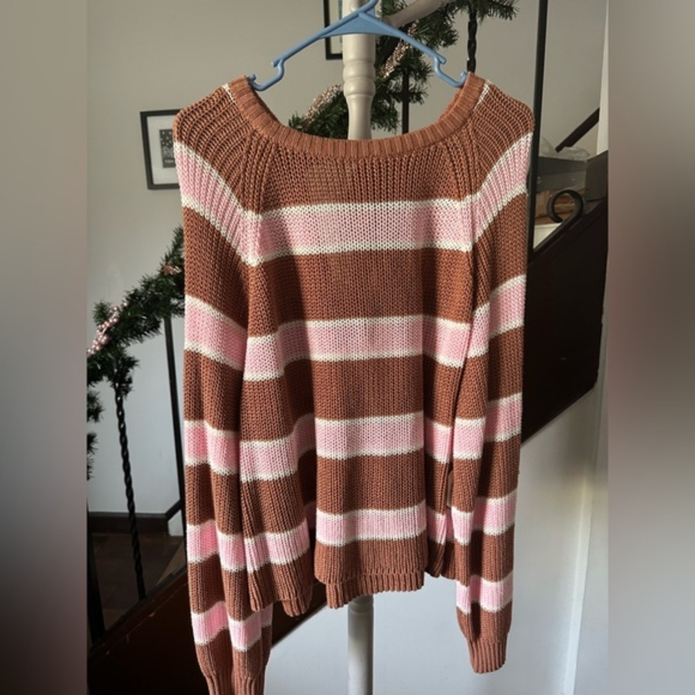 NWT Altar'd State Pink and Brown Striped Sweater - Picture 3 of 6